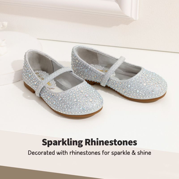 Girl's Rhinestone Ballet Flats - SILVER GLITTER - 2